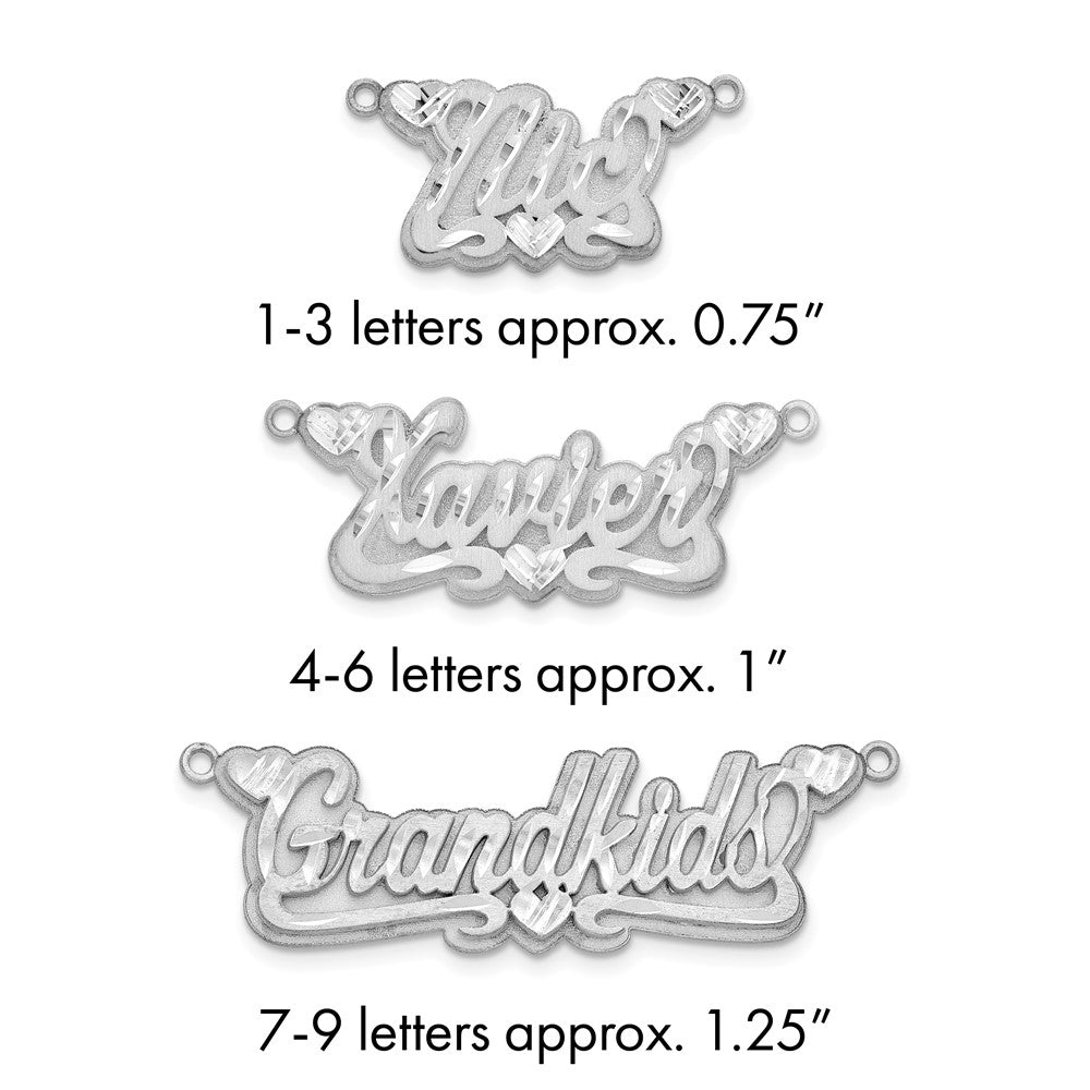 14k White Gold 3D Satin Diamond-cut Hearts Name Plate
