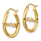 14k Yellow Gold Small Satin Diamond-cut Name Plate Hoop Earrings