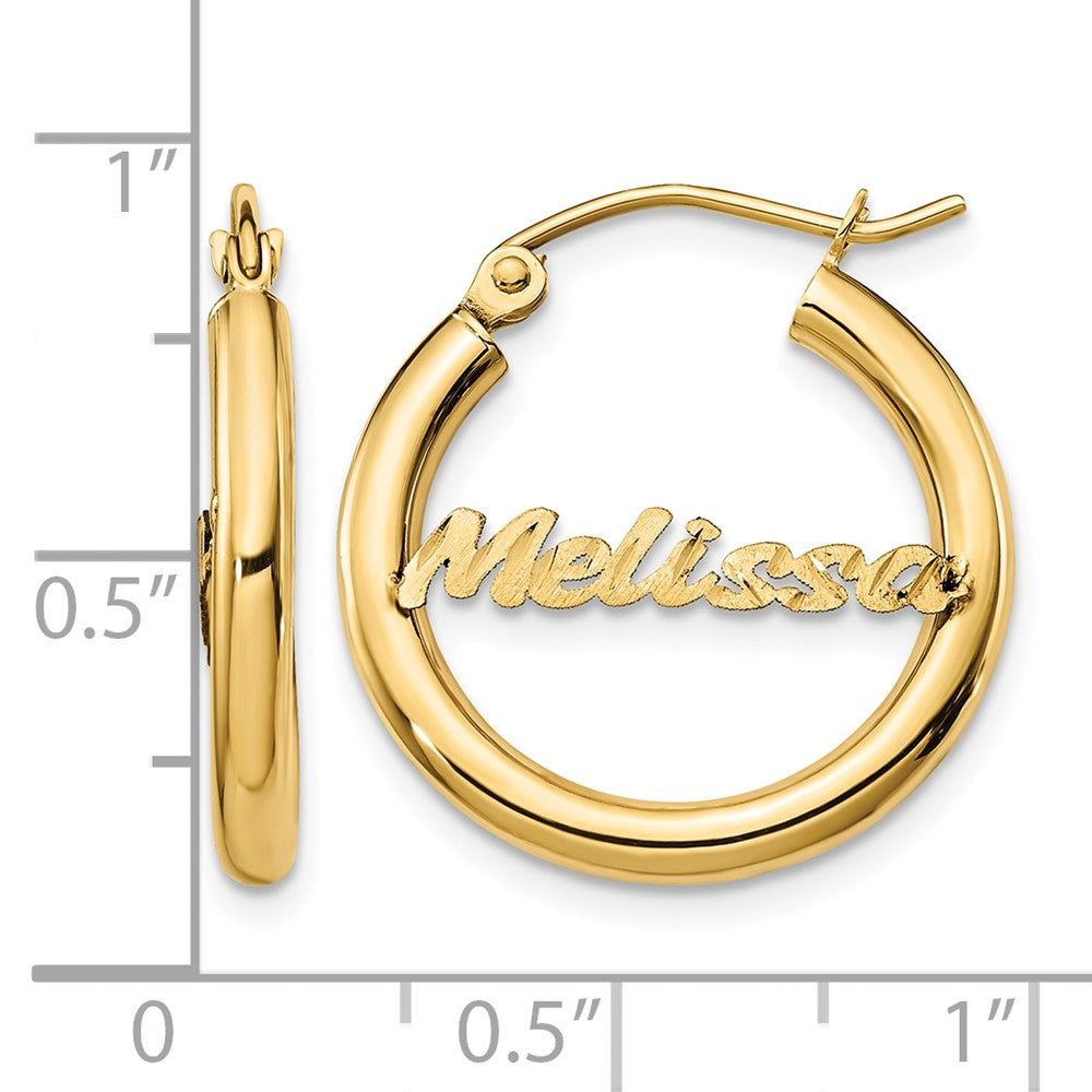14k Yellow Gold Small Satin Diamond-cut Name Plate Hoop Earrings