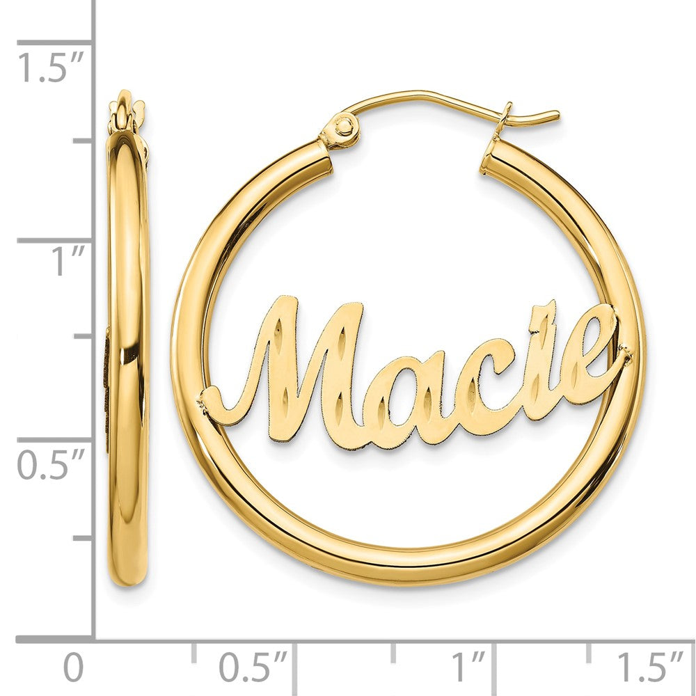 14k Yellow Gold Diamond-cut Name Plate hoop Earrings