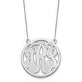 14k White Gold Etched Round Monogram Necklace