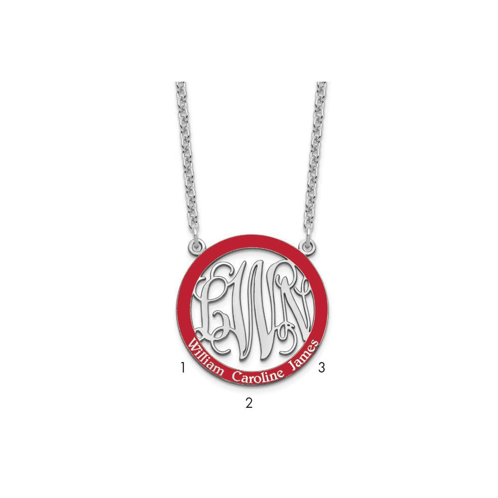 SSilver/Rhodium-plated Small  Family Monogram w/Epoxy Necklace
