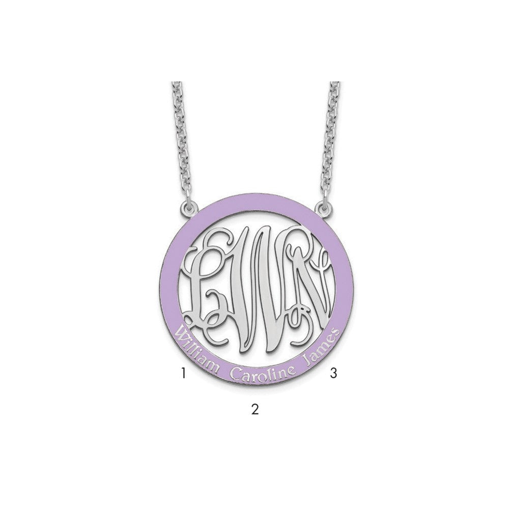 SSilver/Rhodium-plated Large  Family Monogram w/Epoxy Necklace