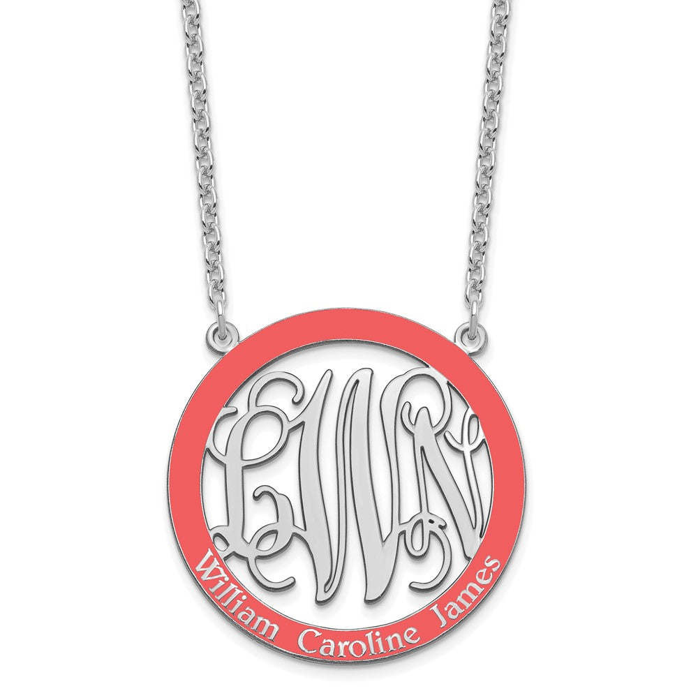 SSilver/Rhodium-plated Large  Family Monogram w/Epoxy Necklace