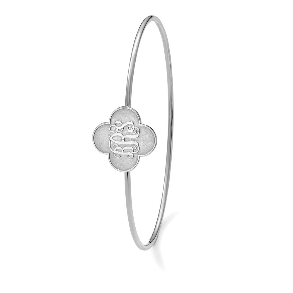 Sterling Silver/Rhodium-plated Clover Monogram Slip on Bangle