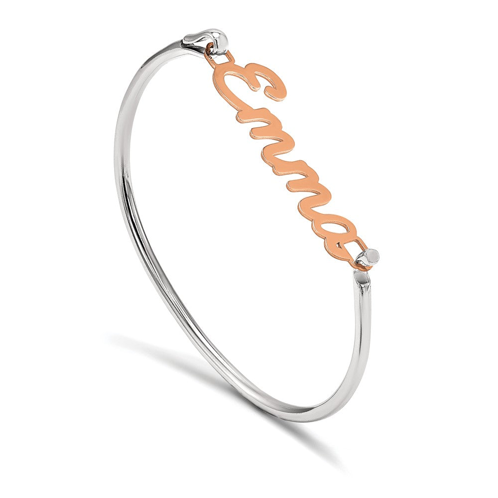 SS/Rose-plated Name Plate on Sterling Silver Bangle