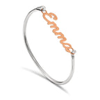 SS/Rose-plated Name Plate on Sterling Silver Bangle