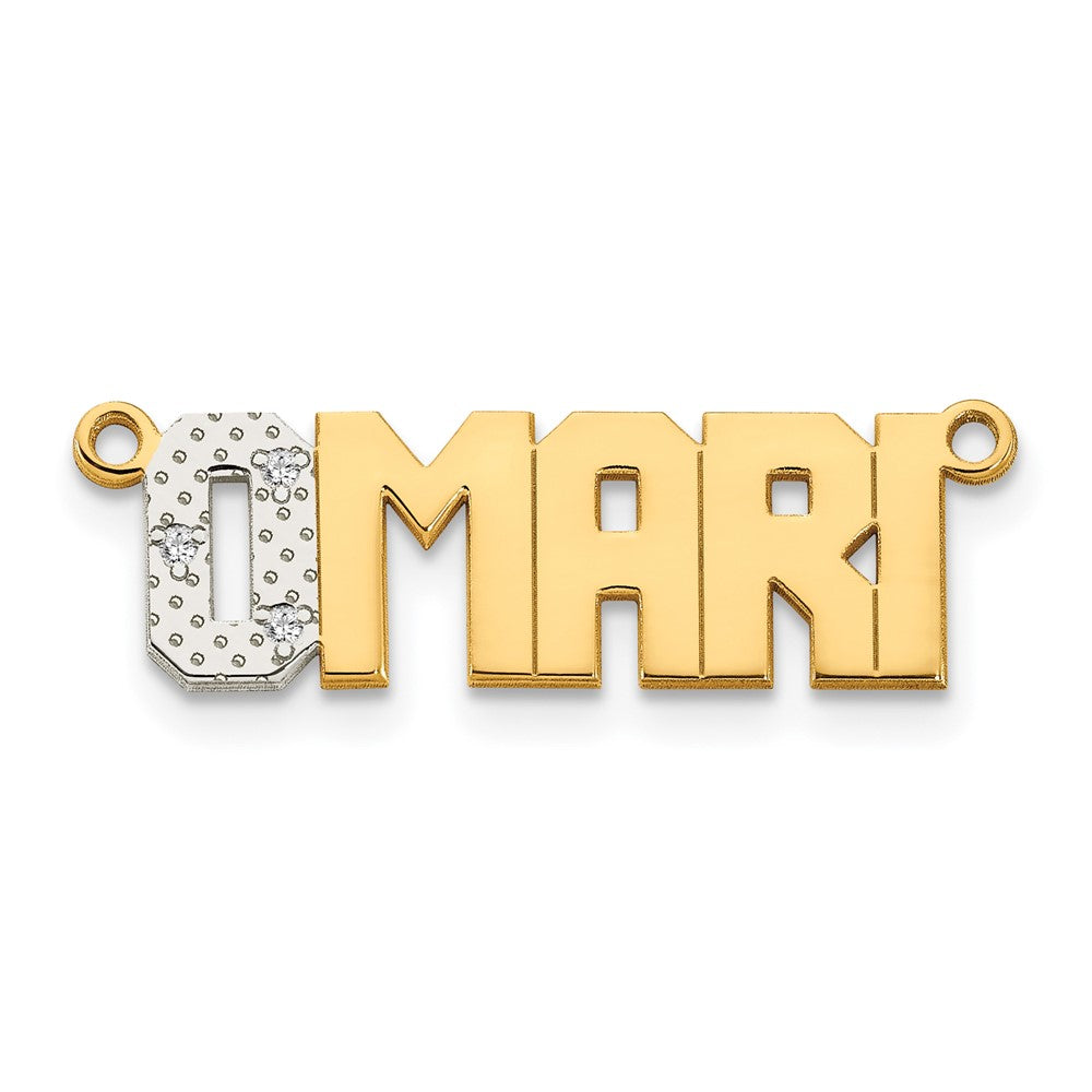 14k Yellow Gold Rhodium Diamond Name Plate