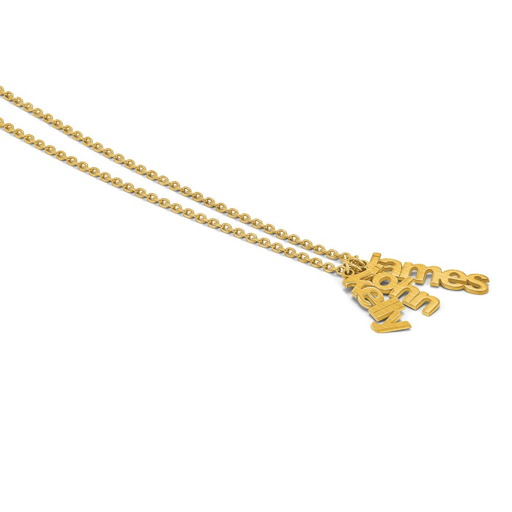 14k Yellow Gold Brushed 3 Name  Charm Necklace