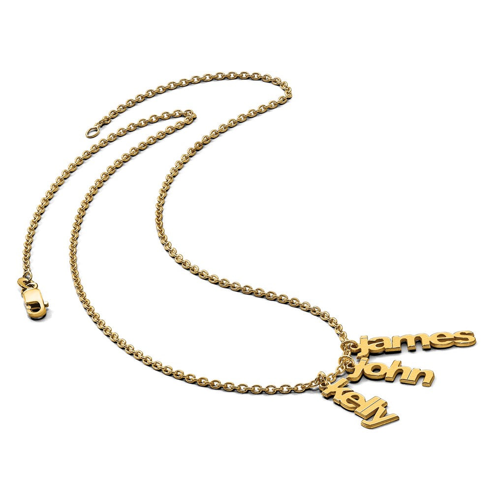 14k Yellow Gold Brushed 3 Name  Charm Necklace
