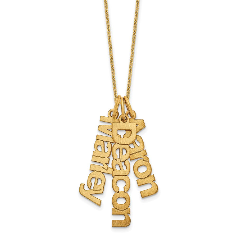 14k Yellow Gold Brushed 3 Name  Charm Necklace