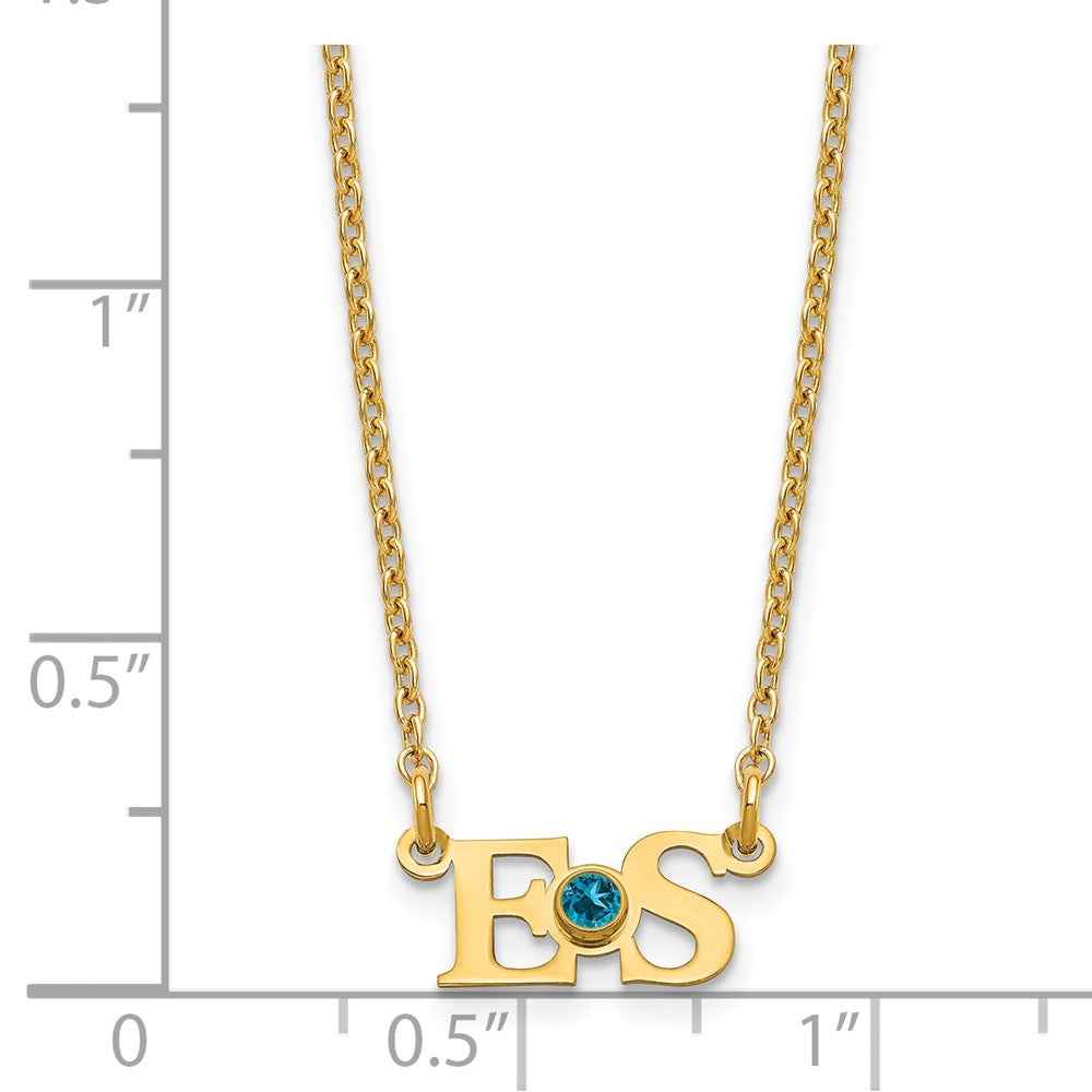 SS/Gold-plated 2 Initials w/ 14k Bezel Birthstone Necklace