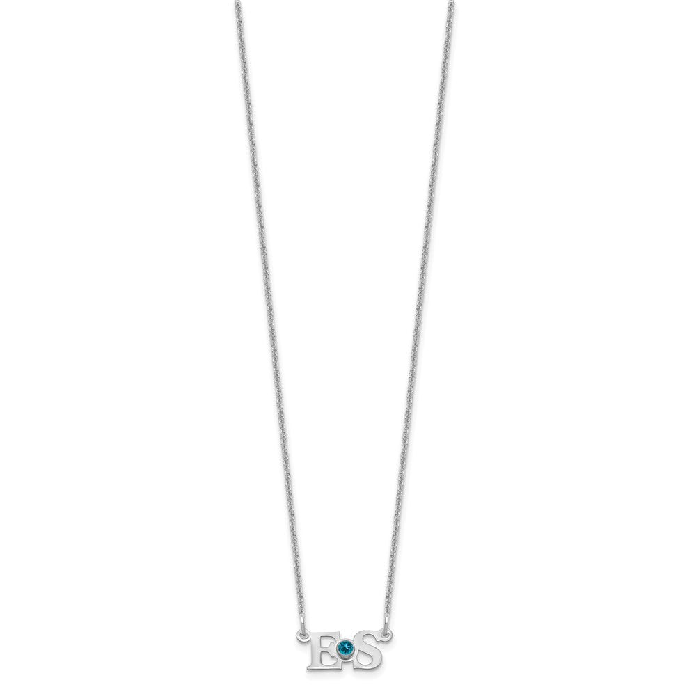14k WG 2 Initials w/14k/rhodium-plated Bezel Birthstone Necklace
