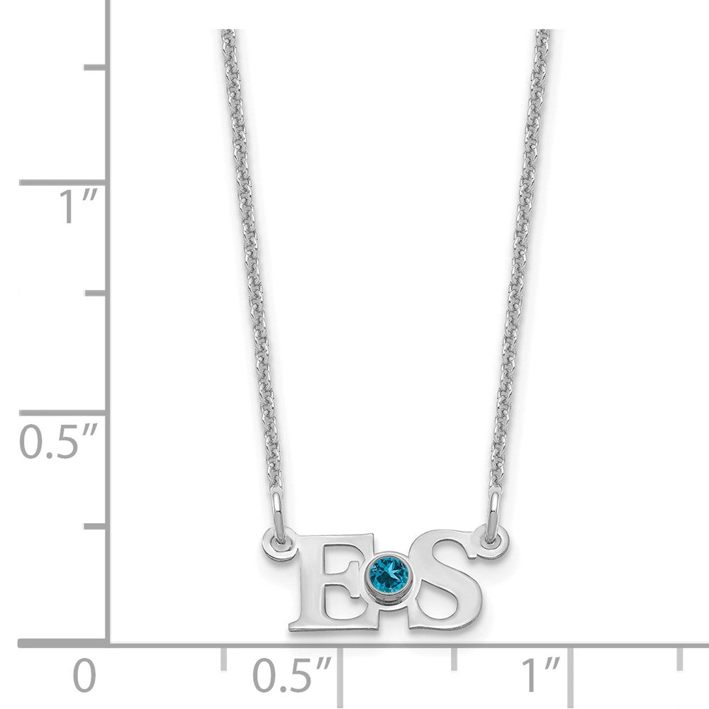 14k WG 2 Initials w/14k/rhodium-plated Bezel Birthstone Necklace