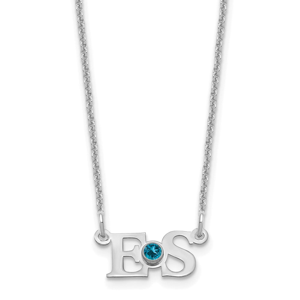 14k WG 2 Initials w/14k/rhodium-plated Bezel Birthstone Necklace