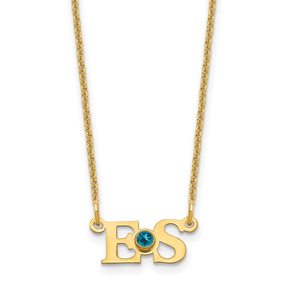 14k YG 2 Initials w/14k/rhodium-plated Bezel Birthstone Necklace