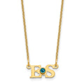 14k YG 2 Initials w/14k/rhodium-plated Bezel Birthstone Necklace