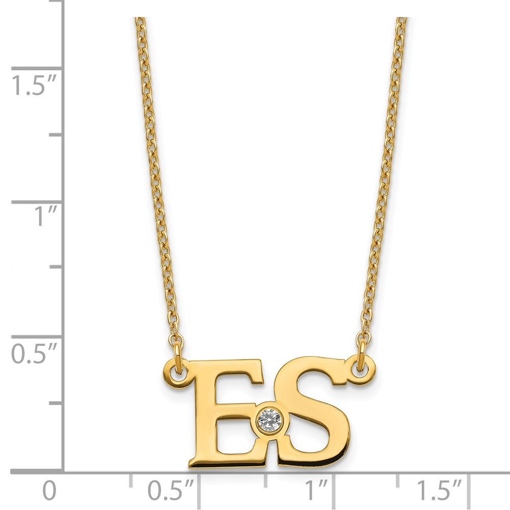 SS/Gold-plated 2 Initials w/ 14k Bezel Birthstone Necklace