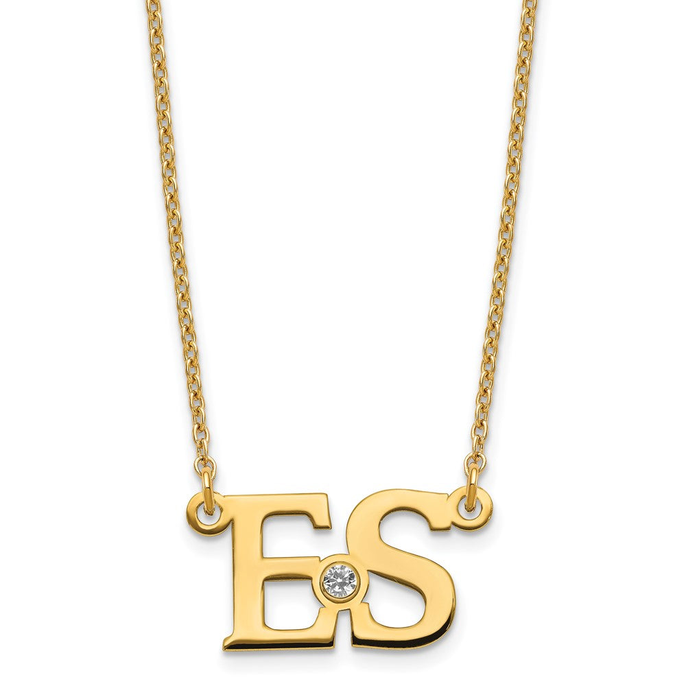 SS/Gold-plated 2 Initials w/ 14k Bezel Birthstone Necklace