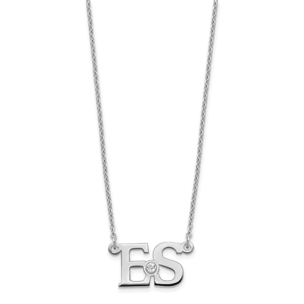 SS/Rhod-plated 2 Initials with 14k Bezel Birthstone Necklace