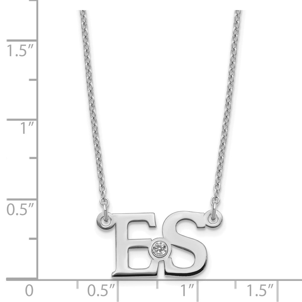 SS/Rhod-plated 2 Initials with 14k Bezel Birthstone Necklace