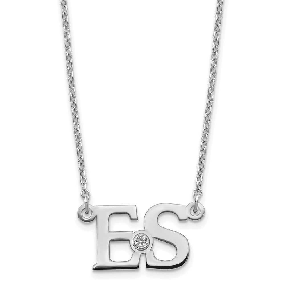 SS/Rhod-plated 2 Initials with 14k Bezel Birthstone Necklace