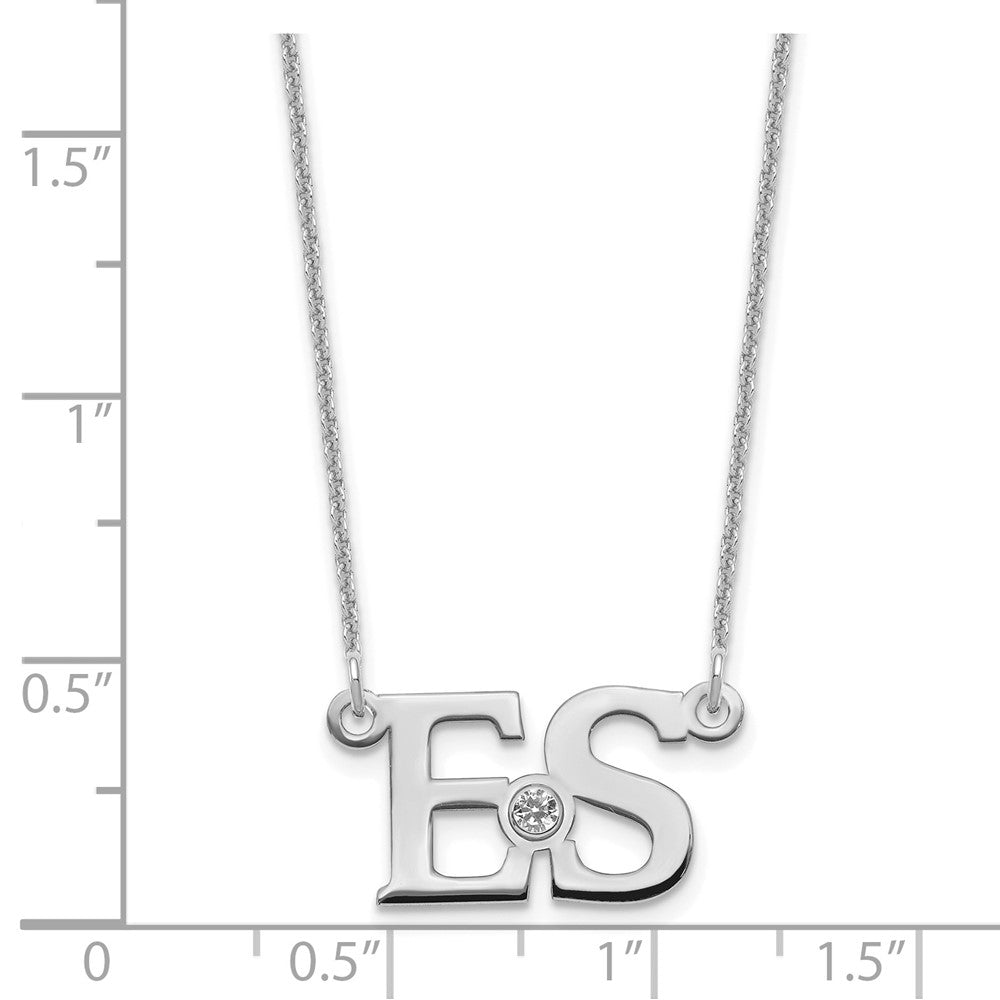 14k WG 2 Initials w/14k/rhodium-plated Bezel Birthstone Necklace