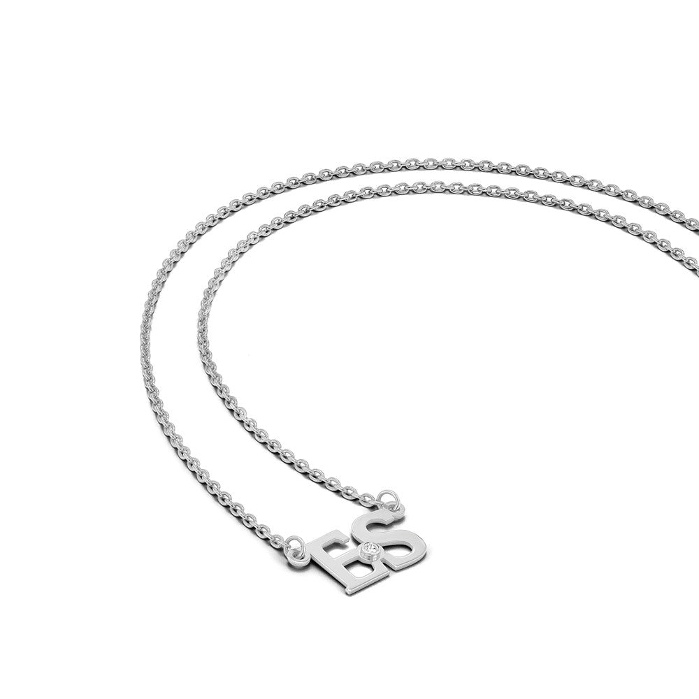 14k WG 2 Initials w/14k/rhodium-plated Bezel Birthstone Necklace