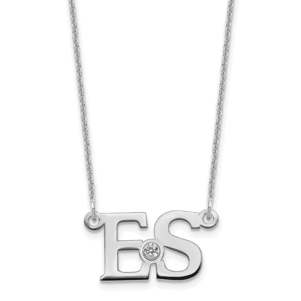 10k WG 2 Initials w/ 14k/Rhod-pltd Bezel Birthstone Necklace