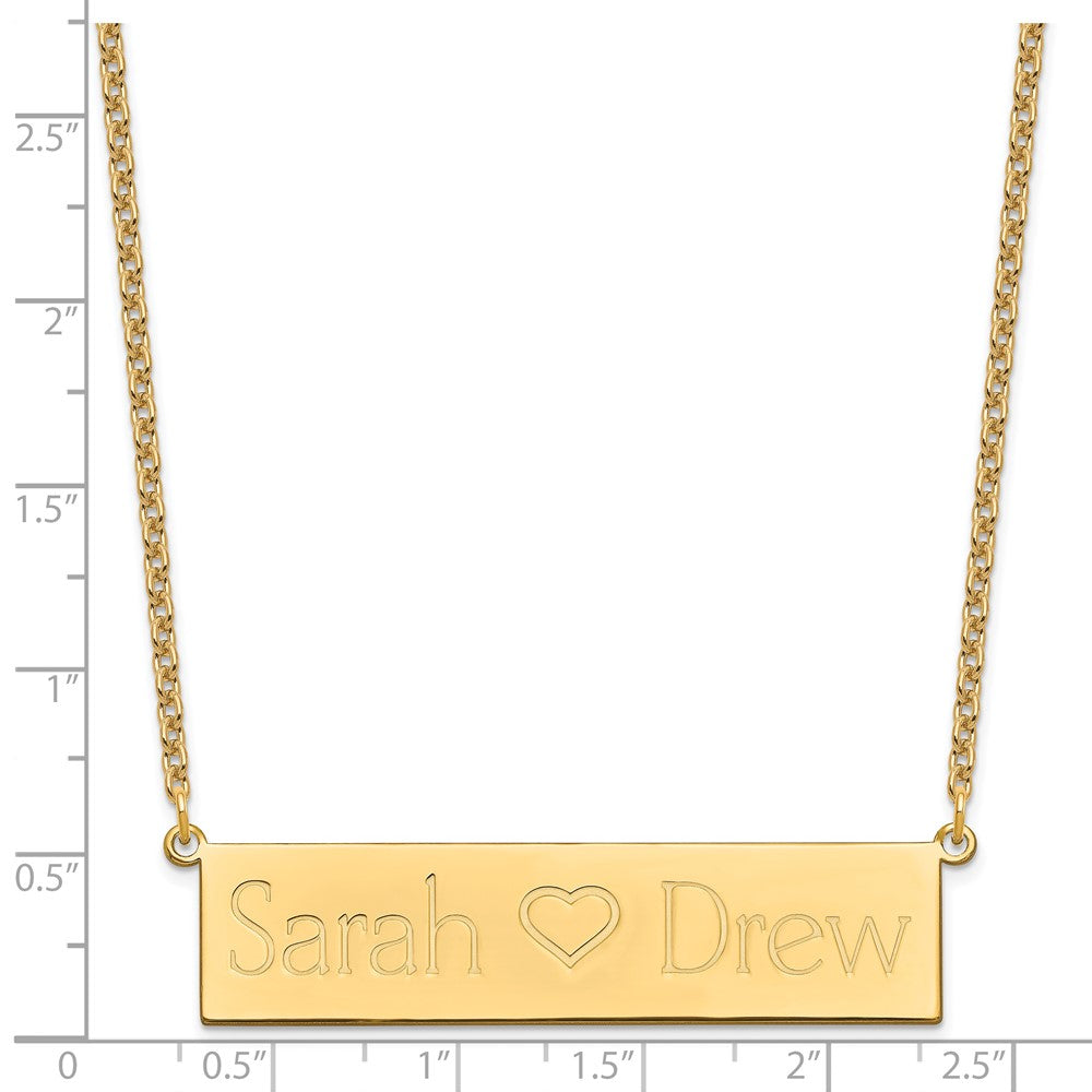 SS/Gold-plated Brushed 2 Names and Heart Bar Necklace
