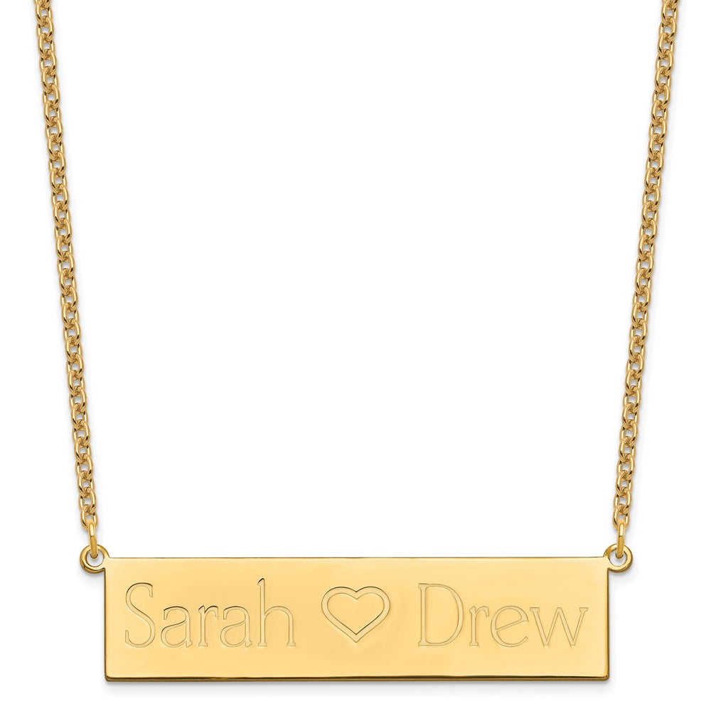 SS/Gold-plated Brushed 2 Names and Heart Bar Necklace