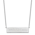 SS/Rhodium-plated Brushed 2 Names and Heart Bar Necklace
