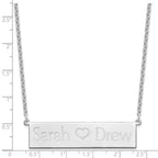 SS/Rhodium-plated Brushed 2 Names and Heart Bar Necklace