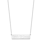 14k White Gold Brushed 2 Names and Heart Bar Necklace