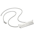 14k White Gold Brushed 2 Names and Heart Bar Necklace