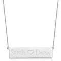 10k White Gold Brushed 2 Names and Heart Bar Necklace