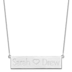 10k White Gold Brushed 2 Names and Heart Bar Necklace