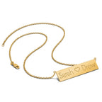14k Yellow Gold Brushed 2 Names and Heart Bar Necklace