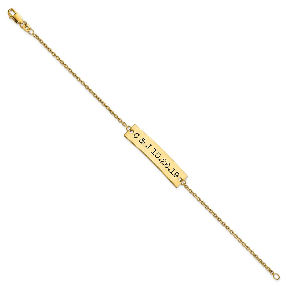 SS/Gold-plated Brushed Epoxy Initials and Date Bar Bracelet