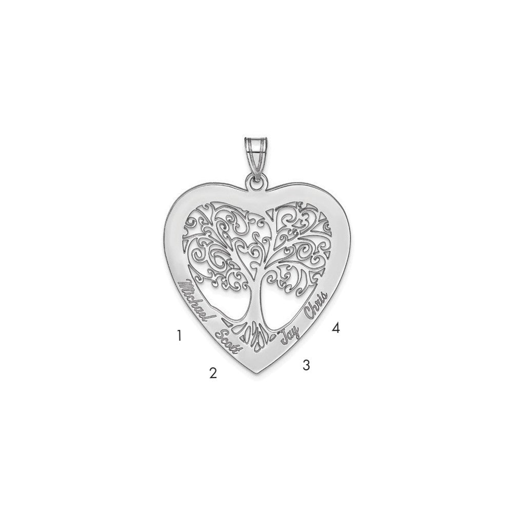 Sterling Silver/Rhodium-plated Heart Family Tree Pendant