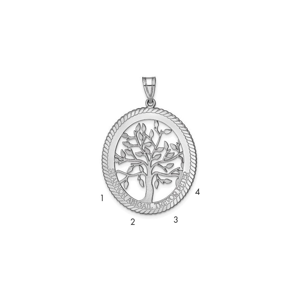 Sterling Silver/Rhodium-plated Oval Family Tree Pendant