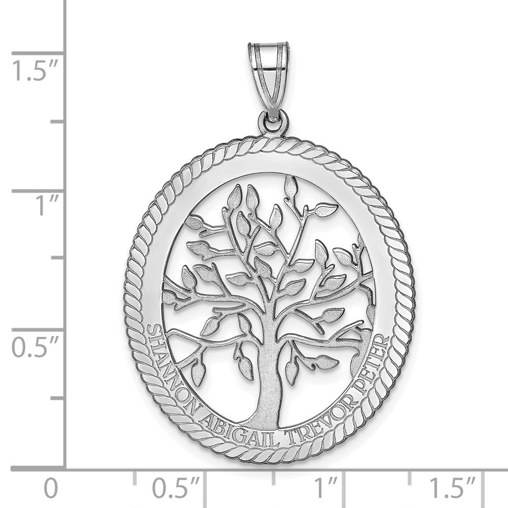 Sterling Silver/Rhodium-plated Oval Family Tree Pendant