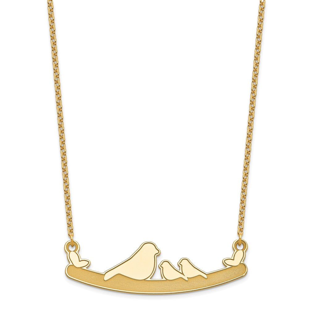 Sterling Silver/Gold-plated Mom and 2 Baby Birds Necklace
