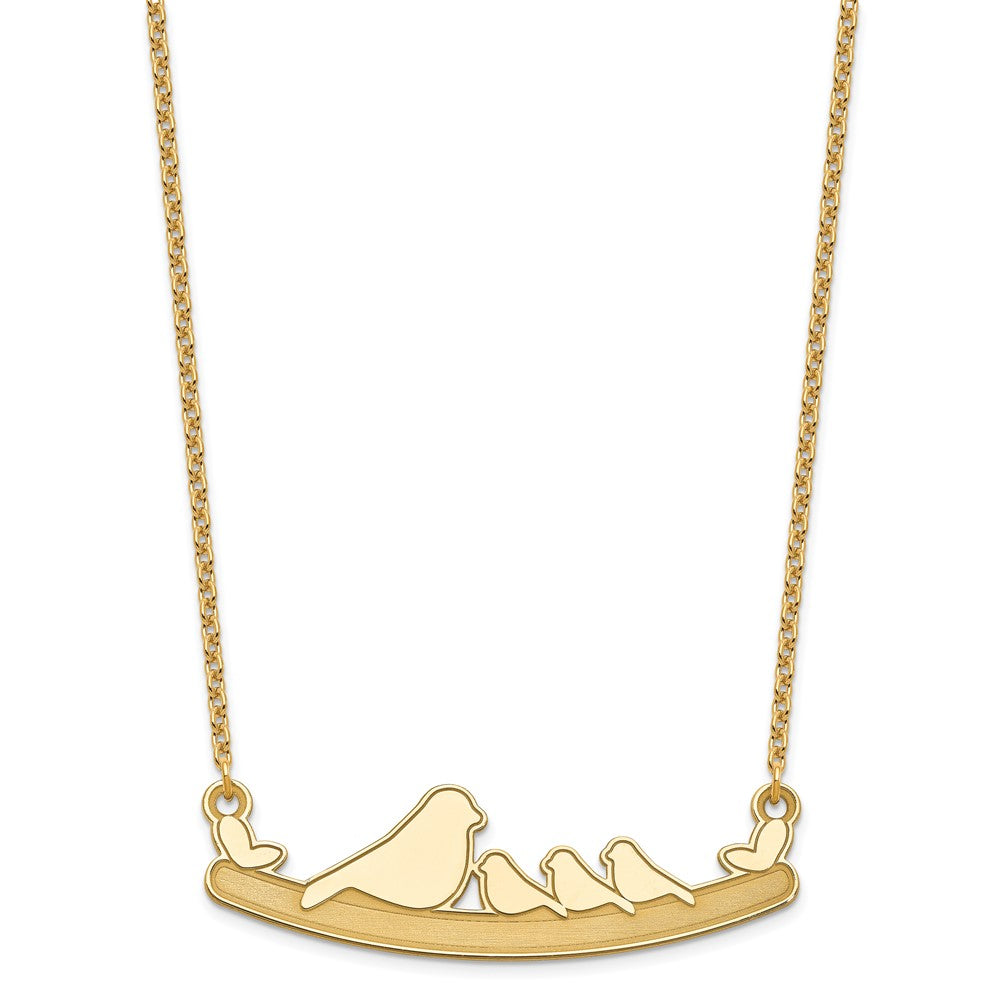 Sterling Silver/Gold-plated Mom and 3 Baby Birds Necklace