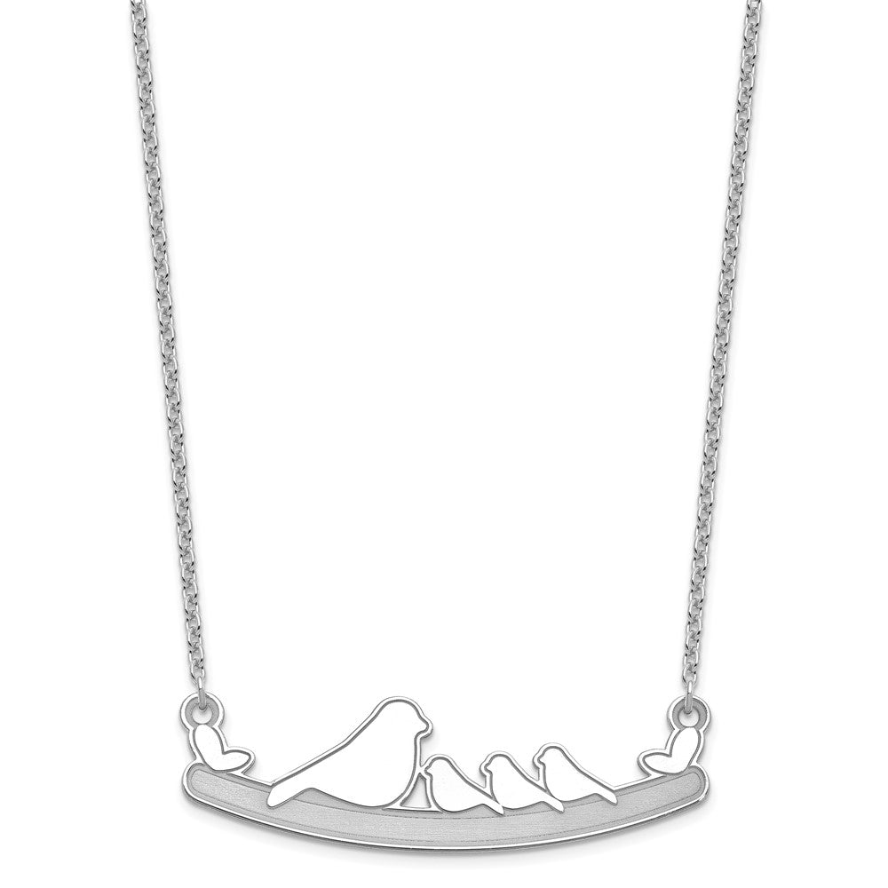 Sterling Silver/Rhodium-plated Mom and 3 Baby Birds Necklace