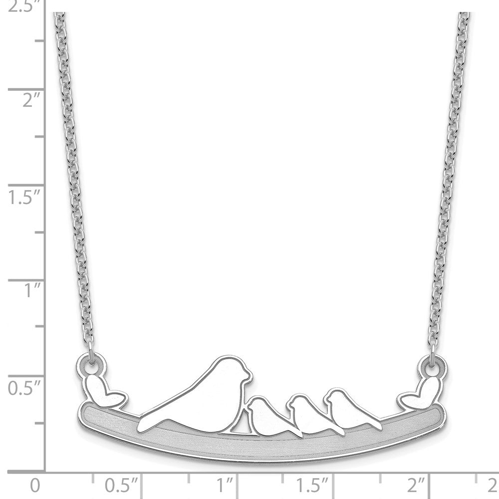 Sterling Silver/Rhodium-plated Mom and 3 Baby Birds Necklace
