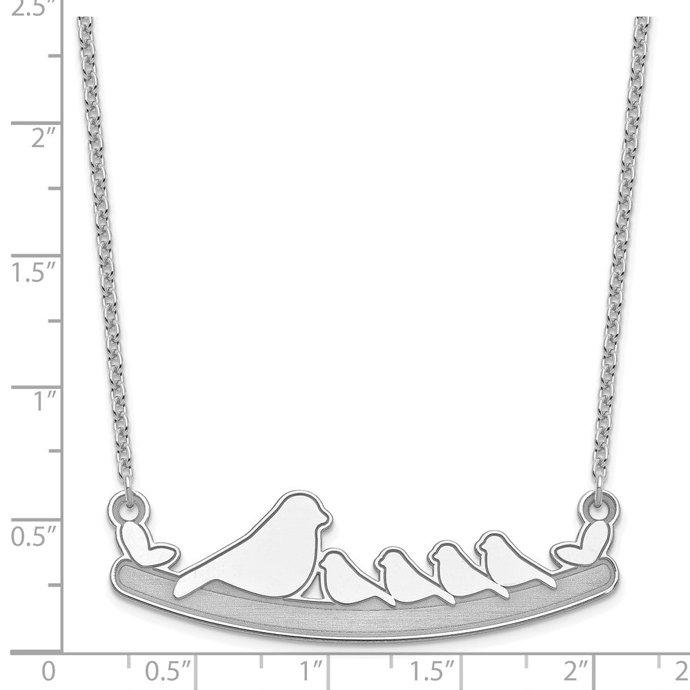 Sterling Silver/Rhodium-plated Mom and 4 Baby Birds Necklace