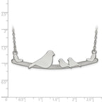 Sterling Silver Rh-plt Laser Bird Family 2 Children Pendant w/ Chain