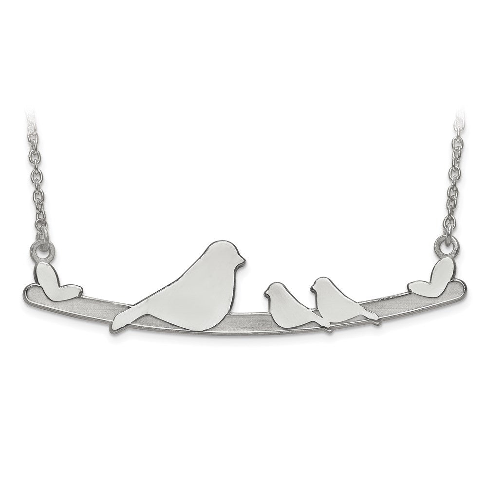 Sterling Silver Rh-plt Laser Bird Family 2 Children Pendant w/ Chain