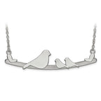 Sterling Silver Rh-plt Laser Bird Family 2 Children Pendant w/ Chain